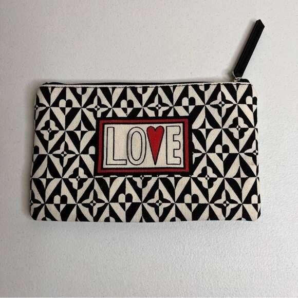 Brighton Jewelry Makeup Heavy Canvas Zipper Top LOVE Pouch Bag 9 X 5.5 Hearts - Picture 4 of 8